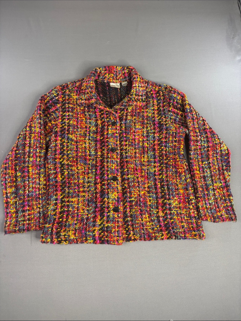 Vintage Chicos Tweed Jacket Womens 2 ButtonFront boucle knit